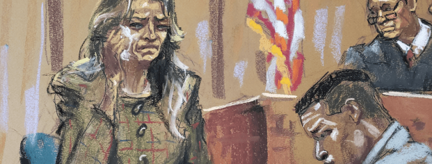 Courtroom scene with judge and two individuals.